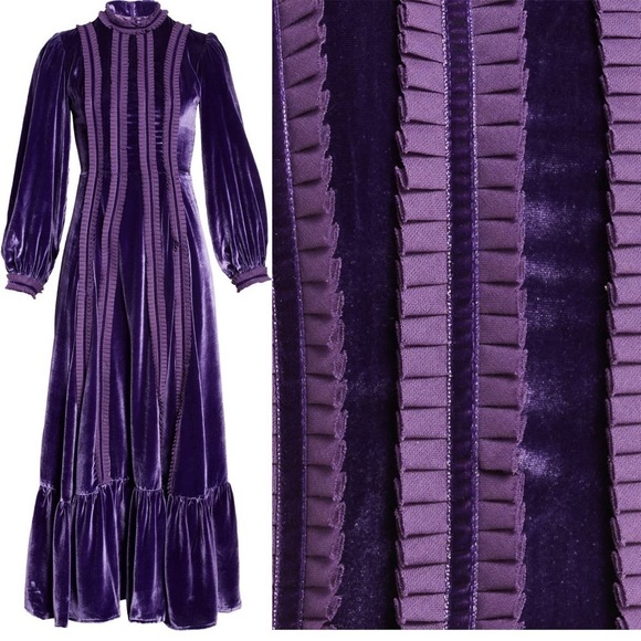 LISOU Gig Ruffle Long Sleeve violet purple Velvet Dress 6 NWT - Picture 2 of 14